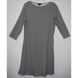 J.Jill Wearever XS Dress Stretch Shift Houndstooth 3/4 Sleeve Black/White XSmall